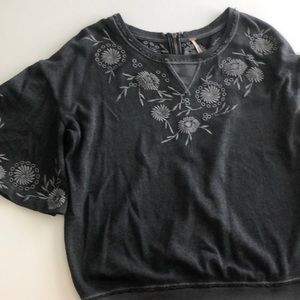 Free People gray embroidered top. EUC.